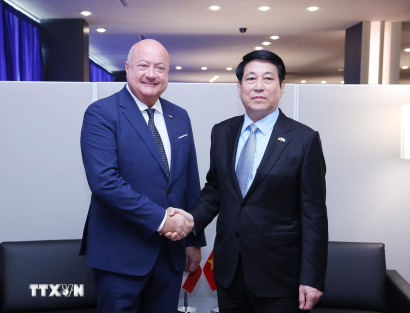 Chủ tịch nước Lương Cường gặp Thủ tướng Áo Christian Stocker. (Ảnh: Lâm Khánh/TTXVN)