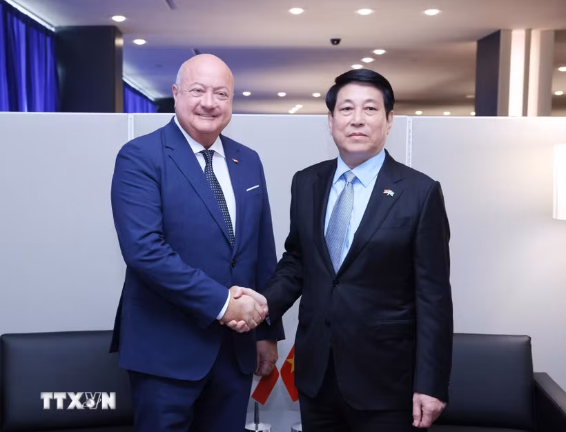 Chủ tịch nước Lương Cường gặp Thủ tướng Áo Christian Stocker. (Ảnh: Lâm Khánh/TTXVN)