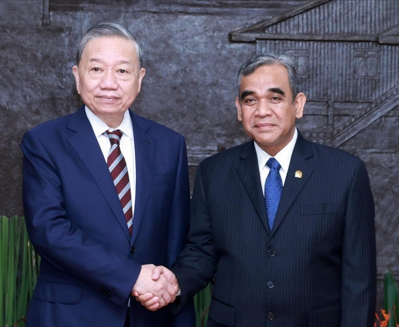 Tổng Bí thư Tô Lâm gặp Chủ tịch Lưỡng viện Indonesia Ahmad Muzani. (Ảnh: Thống Nhất/TTXVN)