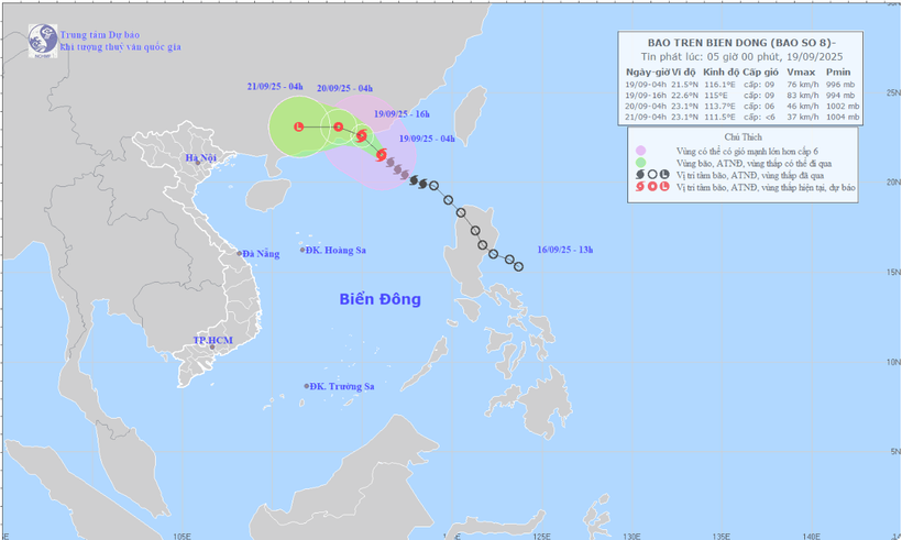 Thời tiết ngày 19/9: Bão số 8 cách Hong Kong của Trung Quốc khoảng 240km