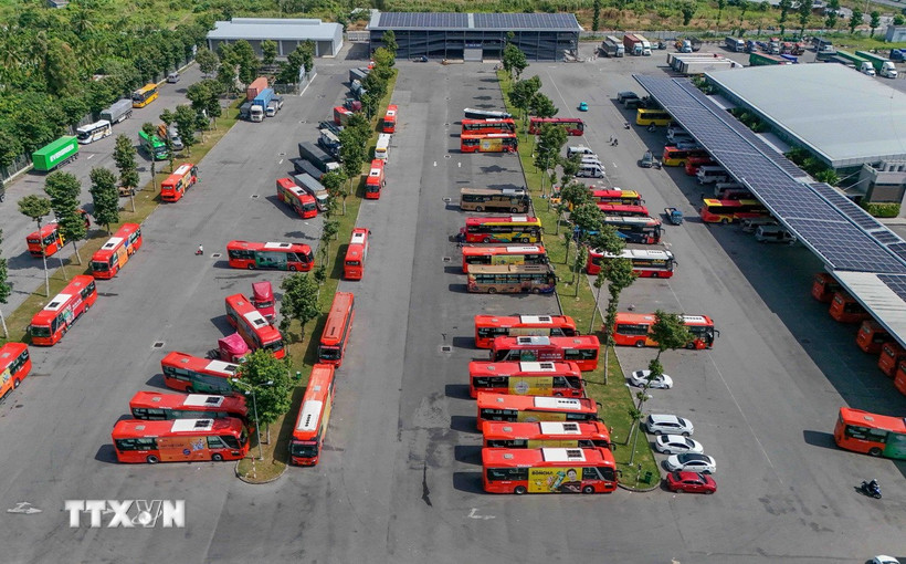 Phương tiện của Công ty CP Xe khách Phương Trang hoạt động tại Bến xe Trung tâm Cần Thơ. (Ảnh: Thanh Liêm/TTXVN)