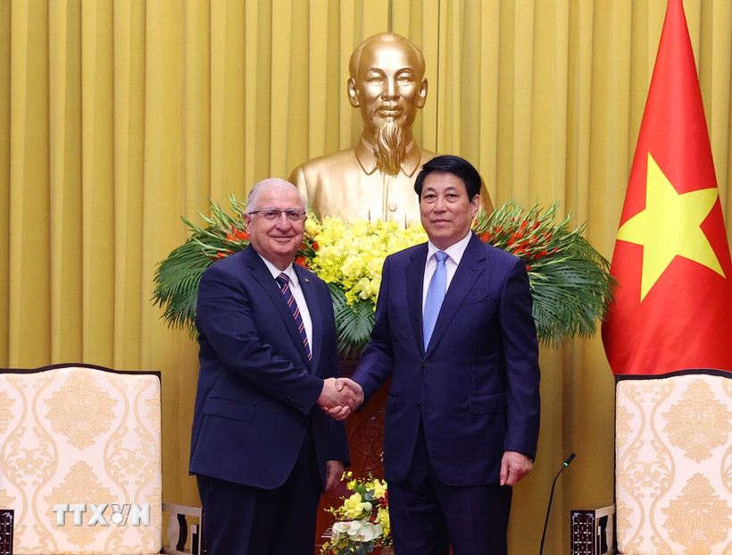 ប្រធានរដ្ឋ Luong Cuong ទទួលជួបរដ្ឋមន្ត្រីការពារជាតិទួរគី Yasar Guler ។ (រូបថត៖ Van Diep/VNA)