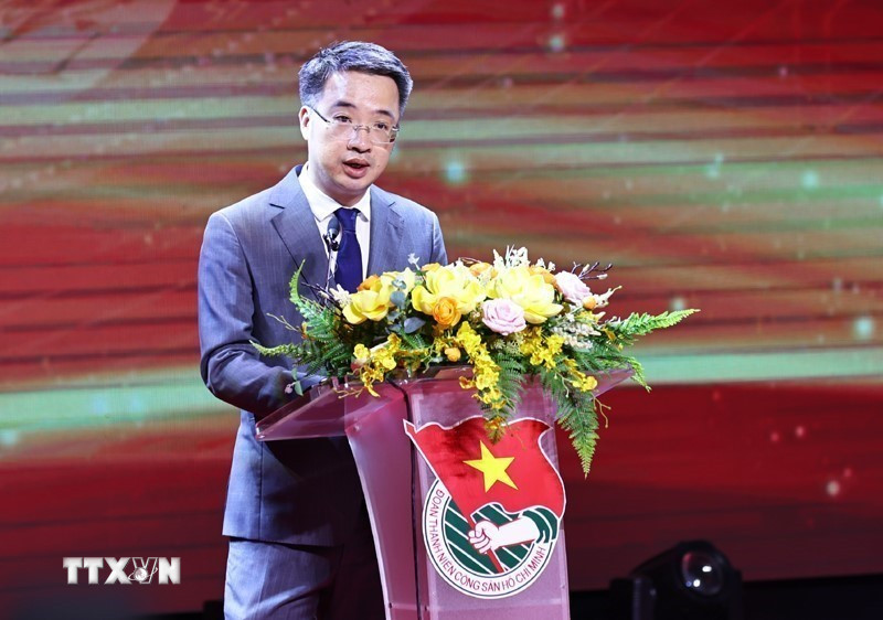 Đồng chí Nguyễn Tường Lâm, Bí thư Ban Chấp hành Trung ương Đoàn, Chủ tịch Hội Liên hiệp Thanh niên Việt Nam phát biểu, ghi nhận kết quả của Diễn đàn và định hướng một số nội dung trọng tâm trong thời gian tới. (Ảnh: Minh Đức/TTXVN)