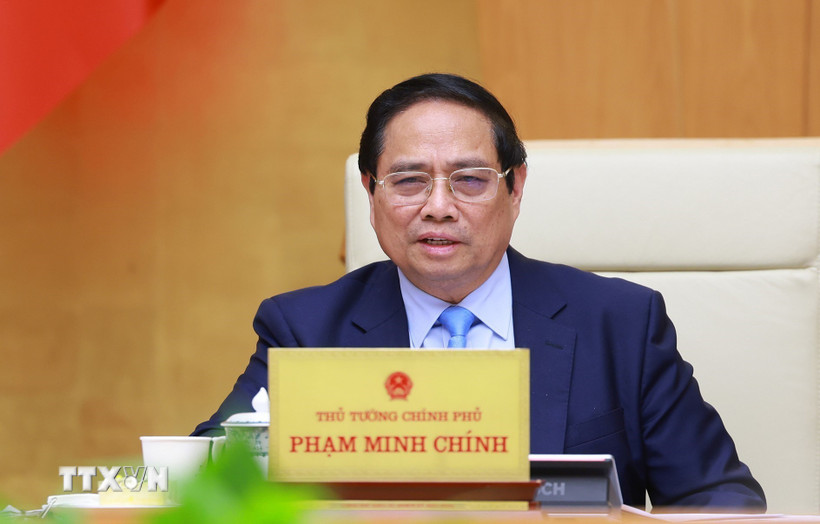 Thủ tướng Phạm Minh Chính chủ trì Phiên họp Chính phủ chuyên đề về xây dựng pháp luật tháng 6 năm 2025. (Ảnh: Dương Giang/TTXVN)