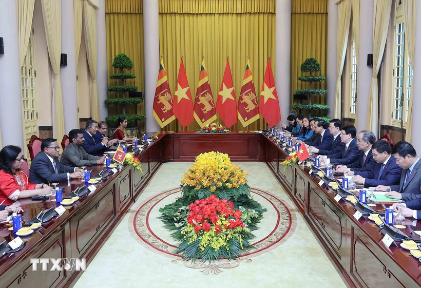 Chủ tịch nước Lương Cường hội đàm với Tổng thống Sri Lanka Anura Kumara Dissanayaka. (Ảnh: Lâm Khánh/TTXVN)