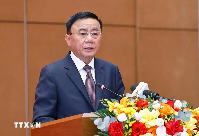 Đồng chí Trần Cẩm Tú, Ủy viên Bộ Chính trị, Thường trực Ban Bí thư thay mặt Lãnh đạo Đảng, Nhà nước phát biểu chỉ đạo. (Ảnh: Doãn Tấn/TTXVN)