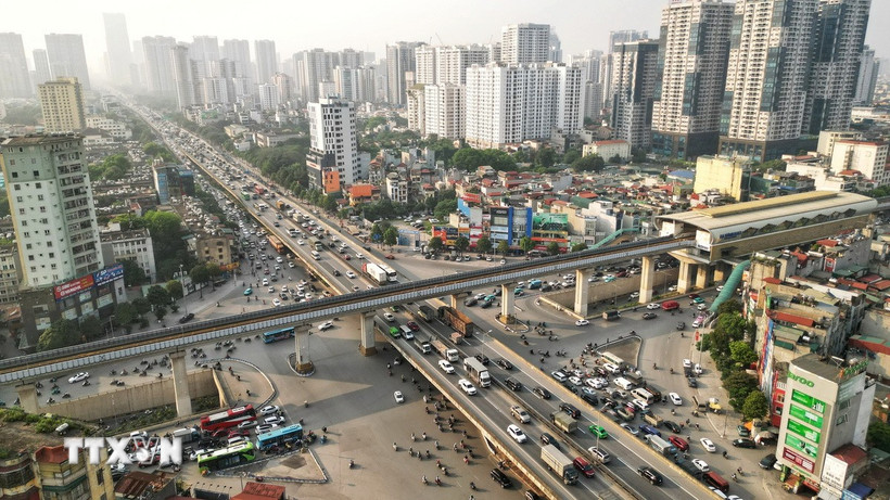 Nút giao Khuất Duy Tiến - Nguyễn Xiển, Hà Nội. (Ảnh: Tuấn Anh/TTXVN)