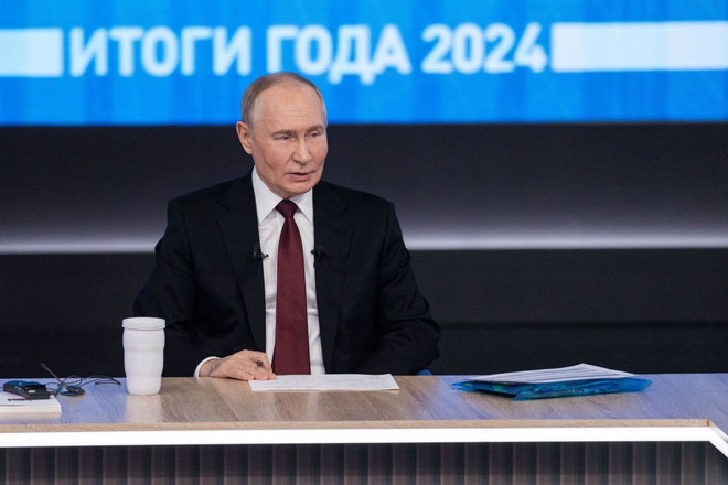 Tổng thống Nga Vladimir Putin trong cuộc họp báo cuối năm thường niên tại Moskva, ngày 19/12/2024. (Ảnh: THX/TTXVN) tong-thong-putin.jpg