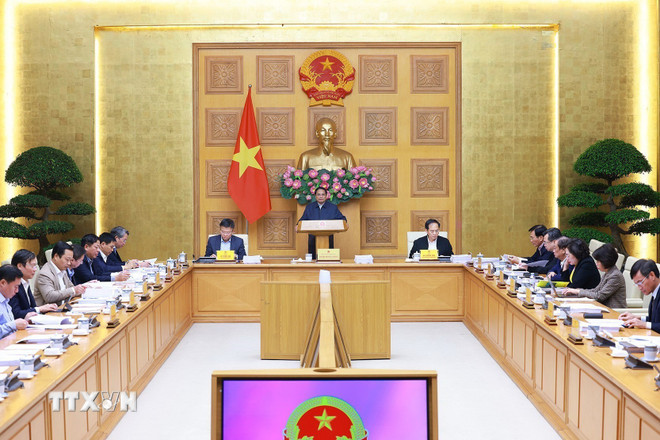 Phiên họp thứ tư của Ban Chỉ đạo rà soát, xử lý vướng mắc trong hệ thống văn bản quy phạm pháp luật. (Ảnh: Dương Giang/TTXVN) ttxvn-thu-tuong-van-ban-quy-pham-phap-luat-1.jpg