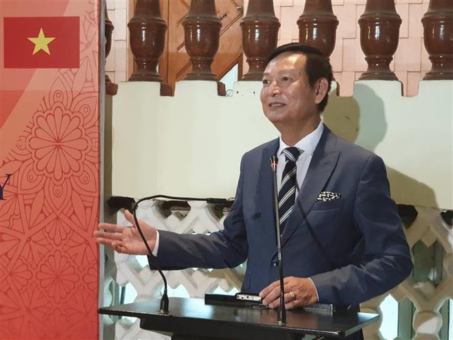 Đại sứ Việt Nam Trần Thành Công phát biểu tại lễ kỷ niệm. (Ảnh: Anh Tuấn/TTXVN) Đại sứ Thái Lan tại Ai Cập đánh giá cao vai trò và vị thế của Việt Nam ảnh 1