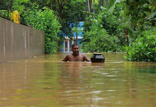 Cảnh ngập lụt tại Ernakulam, bang Kerala, Ấn Độ, ngày 9/8. (Nguồn: AFP/TTXVN) Hơn 200 người thiệt mạng do lũ lụt ở miền Nam và Tây Ấn Độ ảnh 1