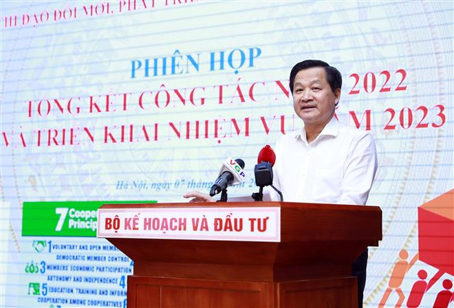 Phó Thủ tướng Lê Minh Khái, Trưởng Ban Chỉ đạo Đổi mới, phát triển kinh tế tập thể, hợp tác xã phát biểu chỉ đạo. (Ảnh: An Đăng/TTXVN) Thúc đẩy khu vực hợp tác xã nông nghiệp phát triển mạnh mẽ hơn ảnh 2