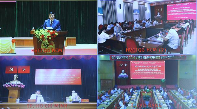 Các điểm cầu trực tuyến tham gia hội thảo. (Ảnh: Nguyễn Điệp/TTXVN) Tiếp nối hành trình vì độc lập dân tộc và chủ nghĩa xã hội của Bác Hồ ảnh 2
