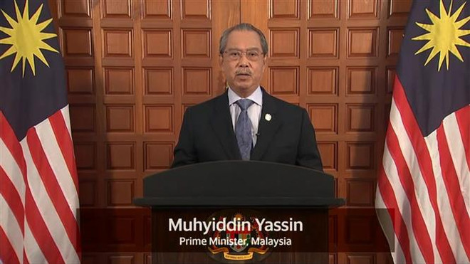 Thủ tướng Malaysia Muhyiddin Yassin phát biểu tại Hội nghị. (Ảnh: Đào Thanh Tùng/TTXVN) Sự đồng thuận vì tương lai châu Á trong thời kỳ dịch bệnh hoành hành ảnh 2
