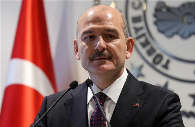 Bộ trưởng Nội vụ Thổ Nhĩ Kỳ Suleyman Soylu trong cuộc họp báo tại Ankara ngày 22/4/2019. (Nguồn: AFP/TTXVN) Tổng thống Thổ Nhĩ Kỳ bác đơn từ chức của Bộ trưởng Nội vụ ảnh 1