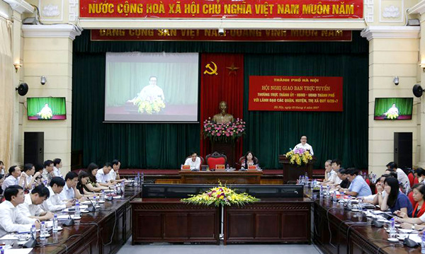 Toàn cảnh hội nghị. (Nguồn: hanoi.gov.vn) Bí thư Hà Nội: Quyết liệt hành động để Hà Nội là thành phố đáng sống ảnh 1