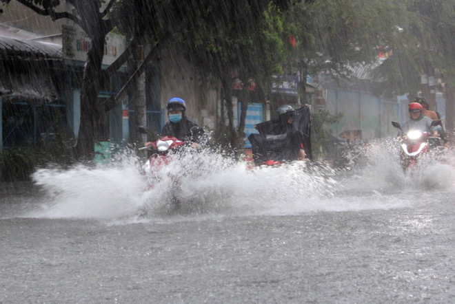 TP. HCM: Mưa lớn gây ngập nhiều nơi, xe máy nằm la liệt hai bên đường ảnh 1