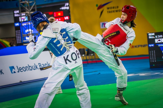 Trương Thị Kim Tuyền thi đấu ở trận chung kết. (Nguồn: Inside the Games) Taekwondo Việt Nam có tấm huy chương bạc đầu tiên ở giải thế giới ảnh 1