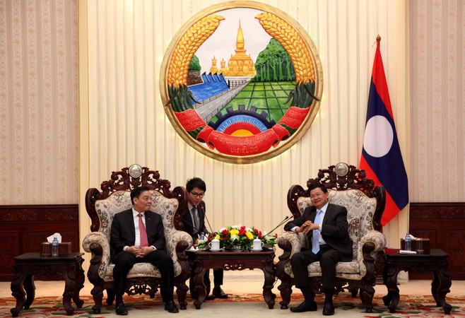 Quang cảnh buổi tiếp. (Ảnh: Kiên Phạm/Vietnam+) Việt Nam-Lào tăng cường hợp tác trong lĩnh vực khoa học-công nghệ ảnh 1
