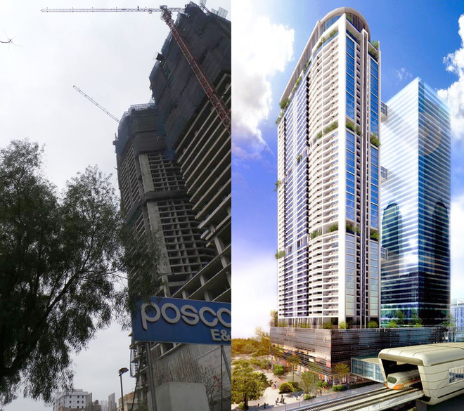 Hà Nội: Thót tim vì sắt công trình cao tầng “hạ cánh” xuống xe buýt ảnh 1