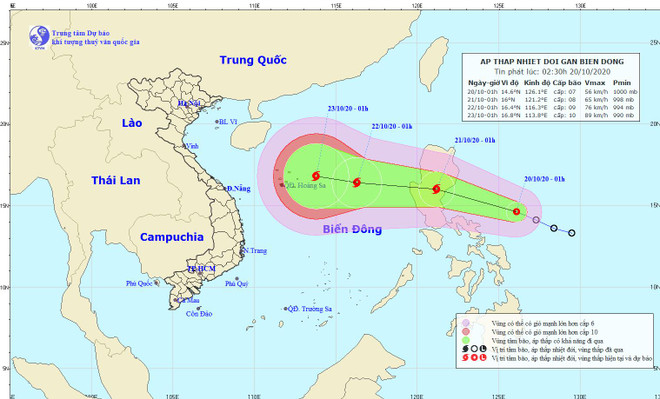 Đường đi và vị trí của áp thấp nhiệt đới. (Nguồn: nchmf.gov.vn) Áp thấp nhiệt đới di chuyển hướng Tây Tây Bắc và có khả năng mạnh thêm ảnh 1