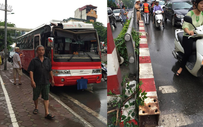 “Hạ gục” thanh chắn hạn chế chiều cao, xe khách mắc tại chân cầu vượt ảnh 1