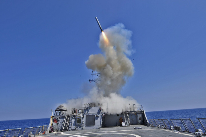 Tên lửa hành trình Tomahawk của Mỹ. (Nguồn: AFP/TTXVN) Mỹ-Nga thảo luận về tiến trình thực hiện thỏa thuận thủ tiêu tên lửa ảnh 1
