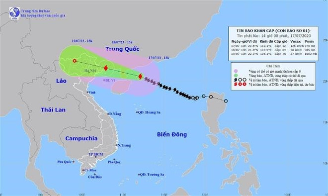 Bão số 1 di chuyển nhanh, tiến sát Vịnh Bắc Bộ. (Ảnh: TTXVN phát) Bão số 1 gió giật cấp 15, cách Móng Cái khoảng 480km ảnh 1