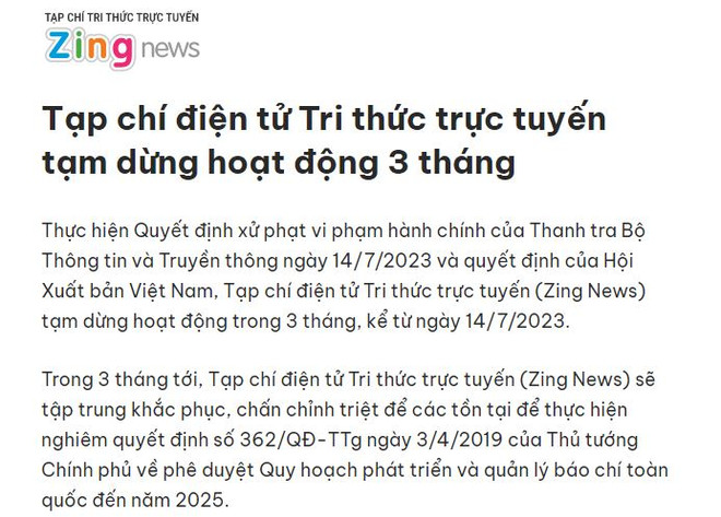 Xử phạt hành chính Tạp chí Điện tử Tri thức trực tuyến Zing News ảnh 1