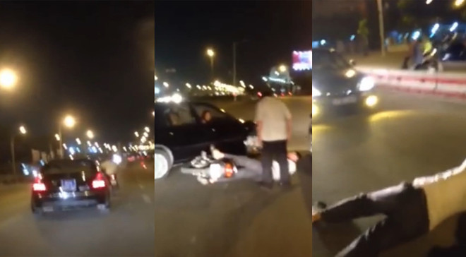 [Video] Xe biển xanh và xe máy “vờn” nhau trên cầu Thanh Trì ảnh 1