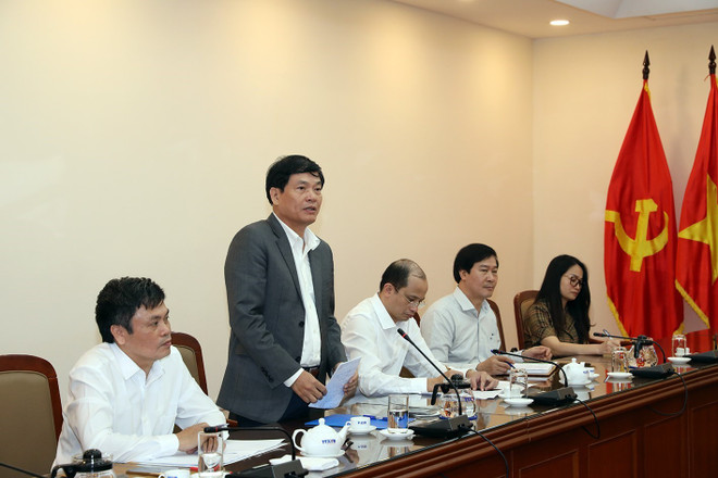 Phó Trưởng Ban Kinh tế Trung ương Đỗ Ngọc An phát biểu tại buổi làm việc. (Ảnh: Tuấn Anh/TTXVN) Ban Kinh tế Trung ương đến thăm và làm việc với Thông tấn xã Việt Nam ảnh 2