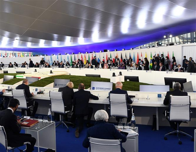Quang cảnh Hội nghị thượng đỉnh G20 ở Rome, Italy ngày 30/10/2021. (Ảnh: THX/TTXVN) Lãnh đạo G20 đối mặt với các cuộc thảo luận khó khăn về khí hậu ảnh 1