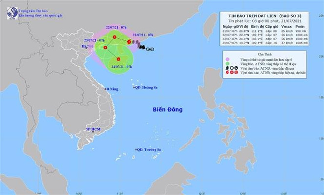 Bản đồ đường đi của Bão số 3. (Ảnh: TTXVN phát) Bão số 3 suy yếu thành áp thấp trên đất liền phía Tây Nam Trung Quốc ảnh 1