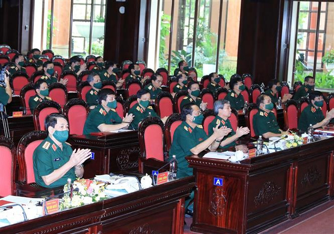 Đại tướng Lương Cường và các đại biểu dự hội nghị. (Ảnh: Trọng Đức/TTXVN) Triển khai công tác Đảng, công tác chính trị phù hợp nhiệm vụ quân sự ảnh 2