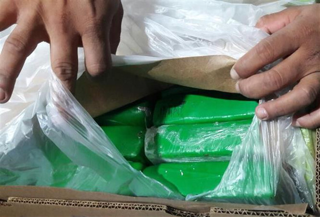 Hải quân Colombia trưng bày số cocaine thu giữ tại Turbo, khu vực Uraba, Colombia. (Nguồn: AFP/TTXVN) Hoạt động của tội phạm có tổ chức trong thời kỳ COVID-19 ảnh 1