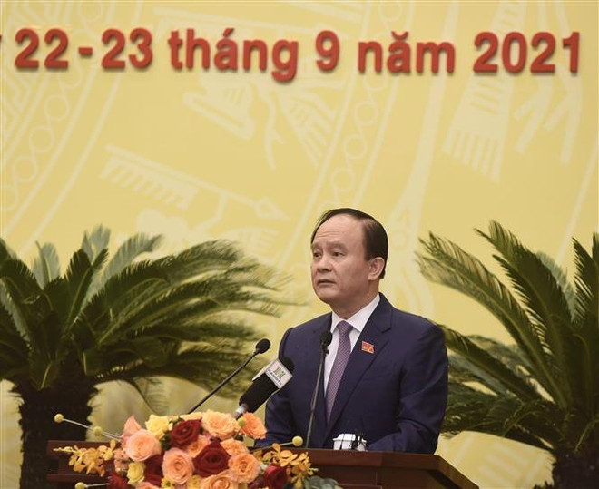 Chủ tịch Hội đồng Nhân dân thành phố Hà Nội Nguyễn Ngọc Tuấn phát biểu. (Ảnh: TTXVN) Khai mạc Kỳ họp thứ 2 Hội đồng Nhân dân thành phố Hà Nội khóa XVI ảnh 3