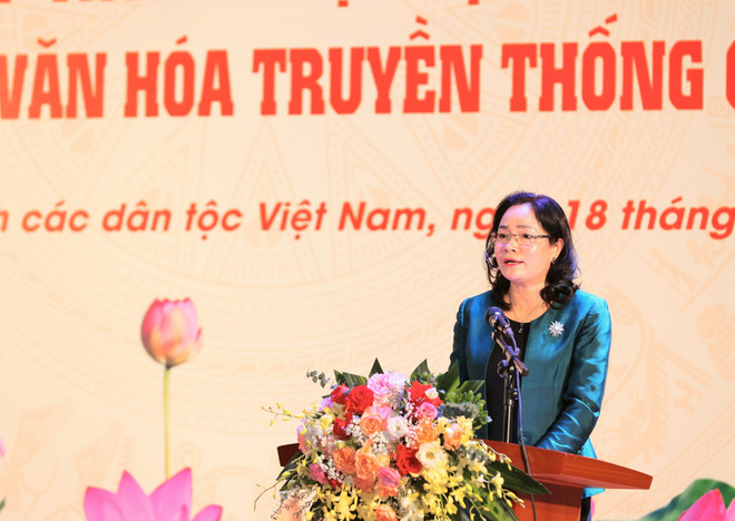 Thứ trưởng Bộ Văn hóa, Thể thao và Du lịch Trịnh Thị Thủy phát biểu khai mạc. (Ảnh: Hoàng Hiếu/TTXVN) ttxvn_van_hoa.jpg