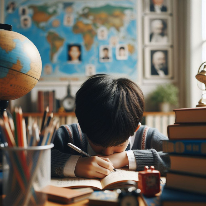 Với dân số đông và môi trường học tập nặng về thi cử, học sinh Trung Quốc phải trải qua nhiều kỳ thi khó khăn. (Nguồn: Ảnh do AI tạo ra từ Bing Image Creator) tre_con.jpg