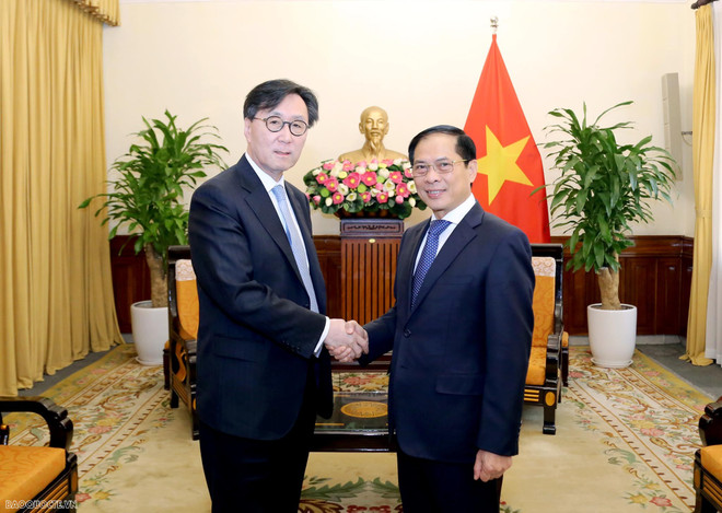 Bộ trưởng Ngoại giao Bùi Thanh Sơn tiếp Thứ trưởng Thứ nhất Bộ Ngoại giao Hàn Quốc Chang Ho Jin. (Nguồn: Báo Quốc tế) Phát huy vai trò đối thoại cấp Thứ trưởng Ngoại giao Việt Nam-Hàn Quốc ảnh 1