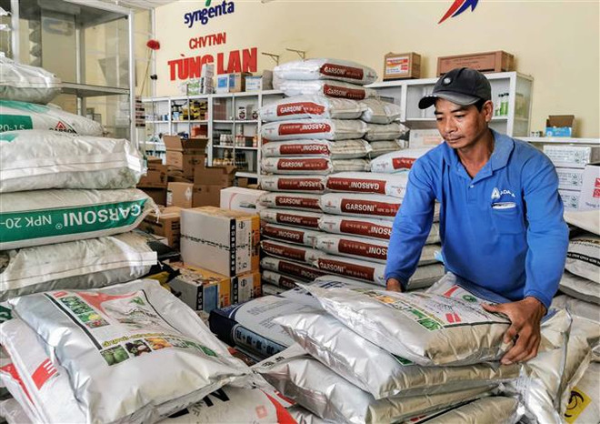 Nhân viên một cửa hàng vật tư nông nghiệp ở huyện Thới Lai, Cần Thơ chuẩn bị giao phân bón cho khách. (Ảnh: Thanh Liêm/TTXVN) Giải pháp nào kìm đà tăng giá phân bón, gỡ khó cho người nông dân? ảnh 1