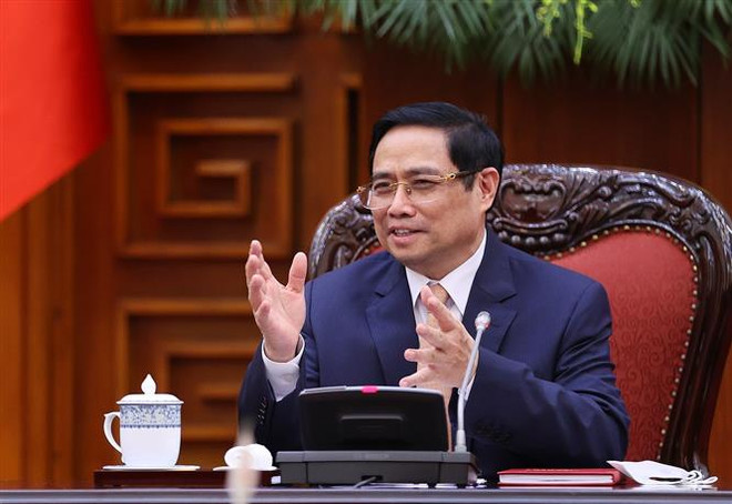 Thủ tướng Phạm Minh Chính phát biểu tại buổi tiếp bà Victoria Kwakwa, Phó Chủ tịch Ngân hàng Thế giới (WB) phụ trách khu vực Đông Á và Thái Bình Dương. (Ảnh: Dương Giang/TTXVN) Ngân hàng Thế giới tiếp tục đồng hành cùng Chính phủ Việt Nam ảnh 1