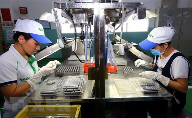 Công nhân làm việc ở một doanh nghiệp tại khu chế xuất Tân Thuận tại Thành phố Hồ Chí Minh. (Ảnh: TTXVN) Kinh tế Việt Nam trong 6 tháng: Vững vàng với 'mục tiêu kép' ảnh 3