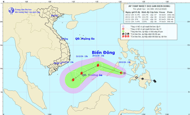 Vị trí và đường đi của áp thấp nhiệt đới. (Nguồn: nchmf.gov.vn) Áp thấp nhiệt đới đi vào Biển Đông, có khả năng mạnh lên thành bão ảnh 1
