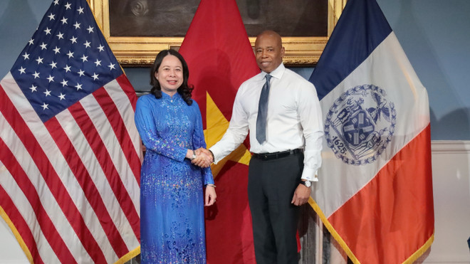 Phó Chủ tịch nước Võ Thị Ánh Xuân gặp ông Eric Adams, Thị trưởng New York. (Ảnh: Thanh Tuấn/TTXVN) ttxvn_new_york.jpg