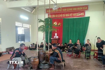 Quang cảnh Lễ mừng thọ của người M’nông. (Ảnh: TTXVN phát)