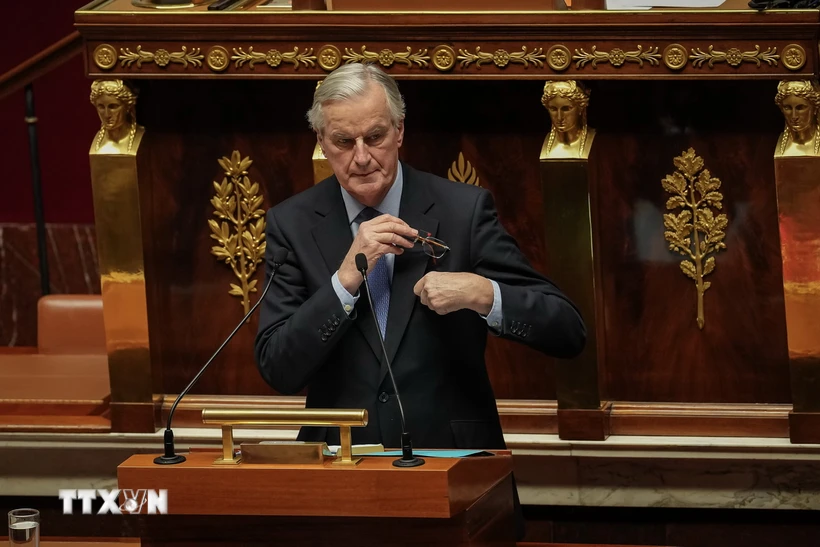 Thủ tướng Pháp Michel Barnier trong phiên bỏ phiếu bất tín nhiệm tại Quốc hội ở Paris, ngày 4/12. (Ảnh: THX/TTXVN)