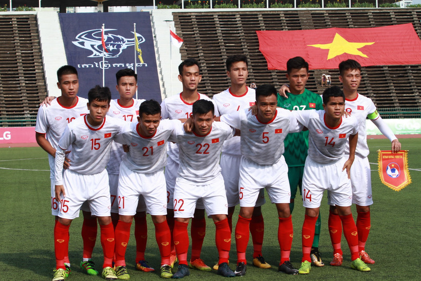 Đội hình ra sân của U22 Việt Nam. (Ảnh: Tuấn Cương/TTXVN)