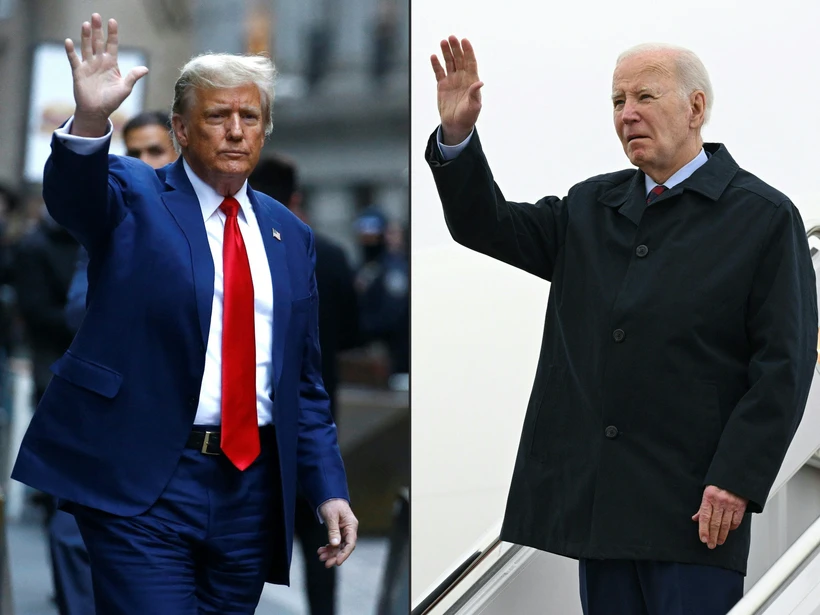 Tổng thống Mỹ Joe Biden (phải) và cựu Tổng thống Donald Trump. (Ảnh: AFP/TTXVN)