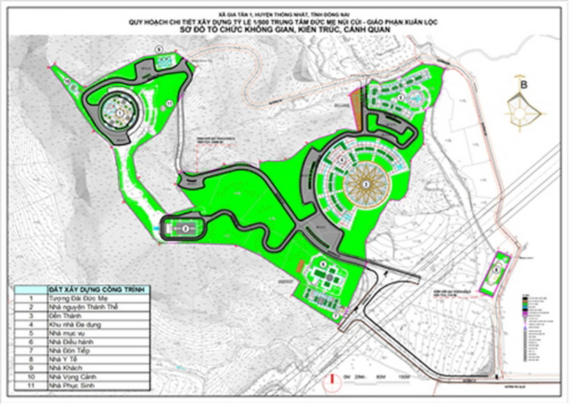 Quy hoạch chi tiết xây dựng tỷ lệ 1/500 Trung tâm Đức mẹ Núi Cúi tại xã Gia Tân 1, huyện Thống Nhất, tỉnh Đồng Nai. (Nguồn: Bộ Xây dựng)