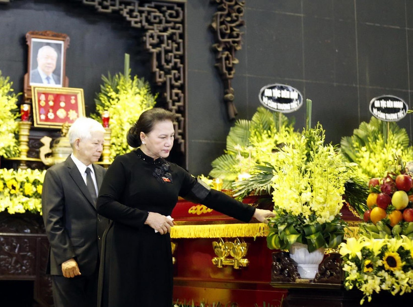 Chủ tịch Quốc hội Nguyễn Thị Kim Ngân dự lễ truy điệu ông Vũ Mão. (Ảnh: TTXVN phát)